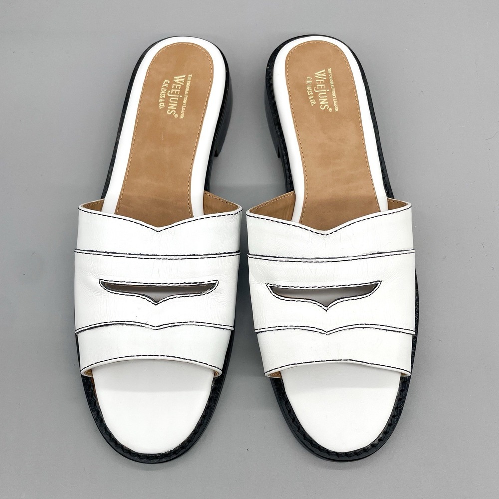 GH Bass Weejuns Womens 8.5M Dyland Penny Loafer Slide Sandals Shoe White Leather